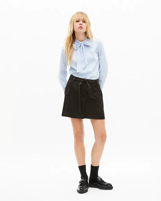 Short black satin skirt