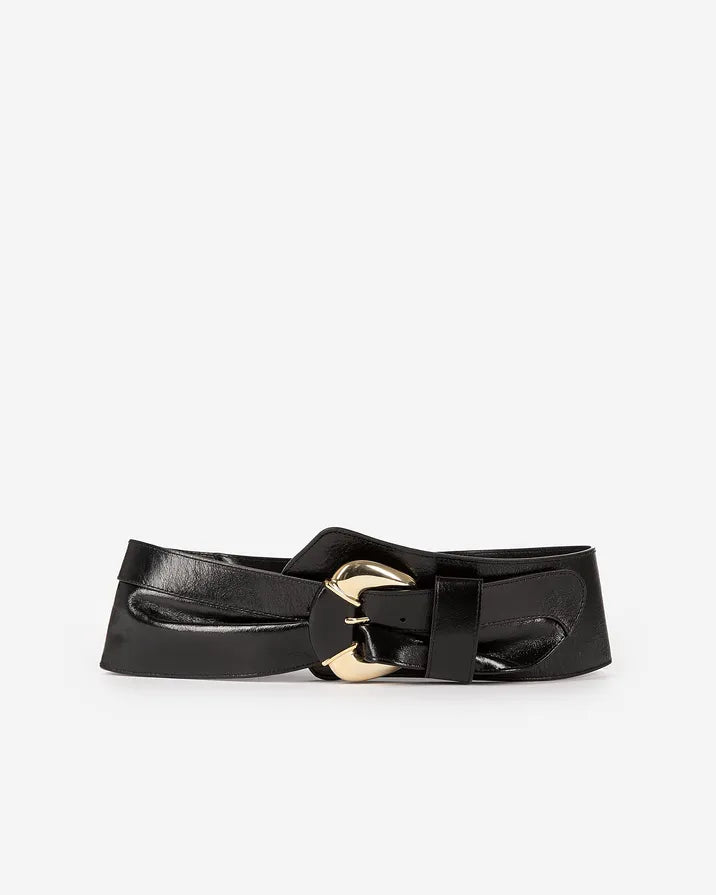 Wide black leather belt