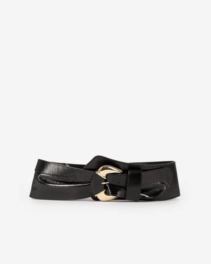 Wide black leather belt