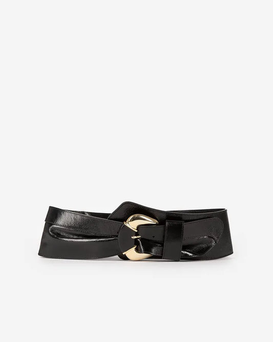 Wide black leather belt