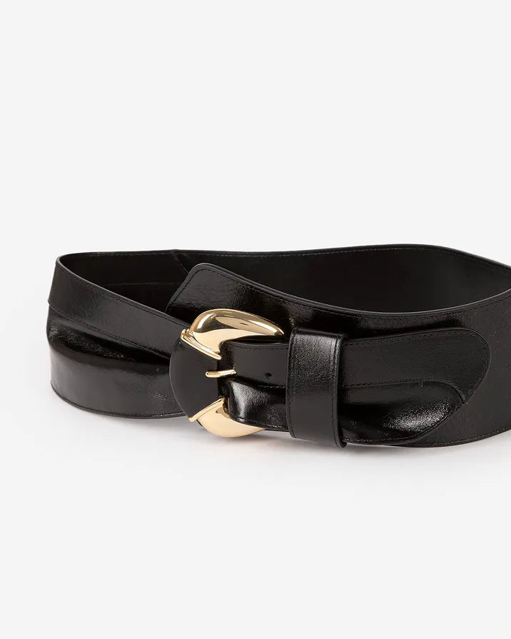 Wide black leather belt