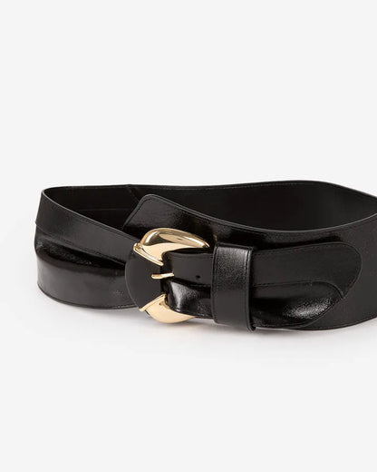 Wide black leather belt