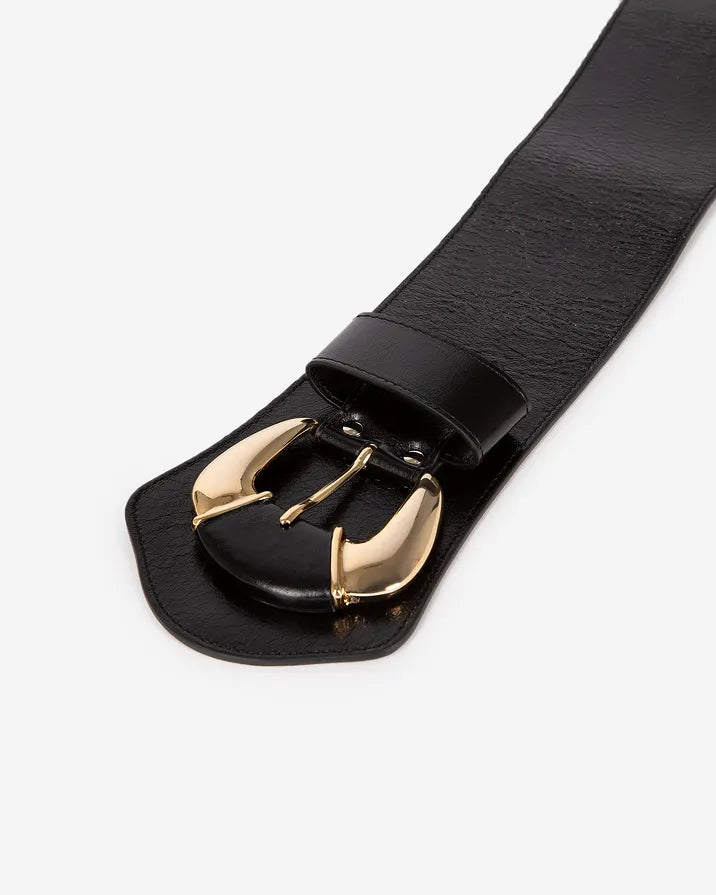 Wide black leather belt