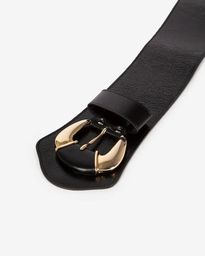 Wide black leather belt