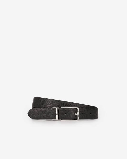 Reversible belt in black grained leather