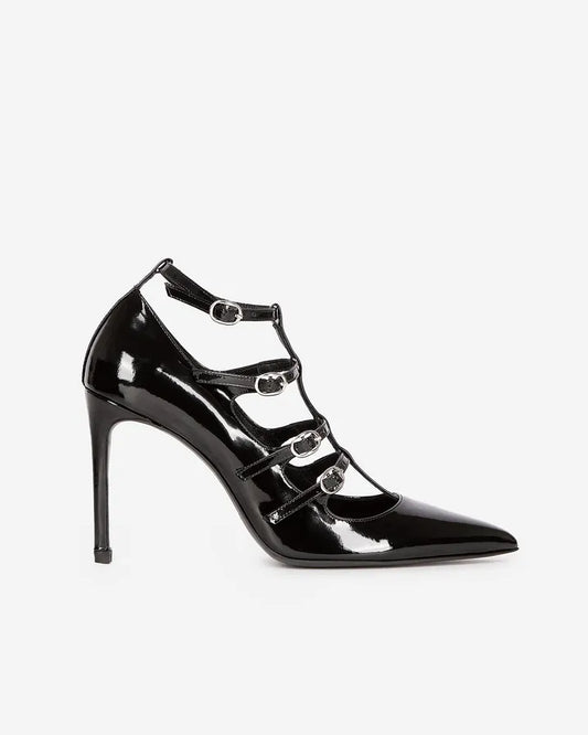 Heeled pumps with black straps