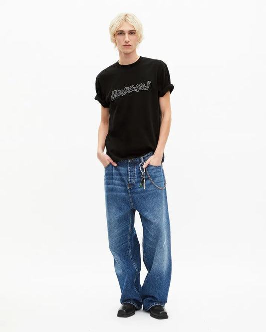 Black What Is denim patch t-shirt