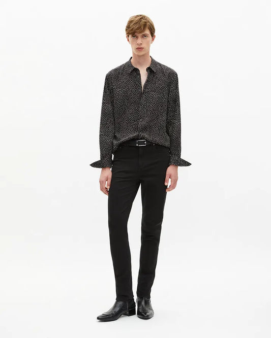 White and black micro dot print shirt