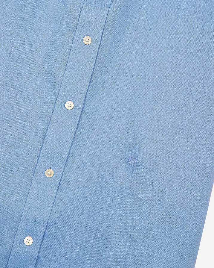 Short-sleeved blue linen shirt
