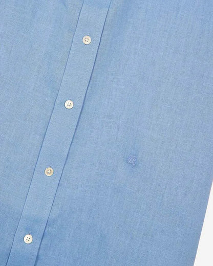 Short-sleeved blue linen shirt