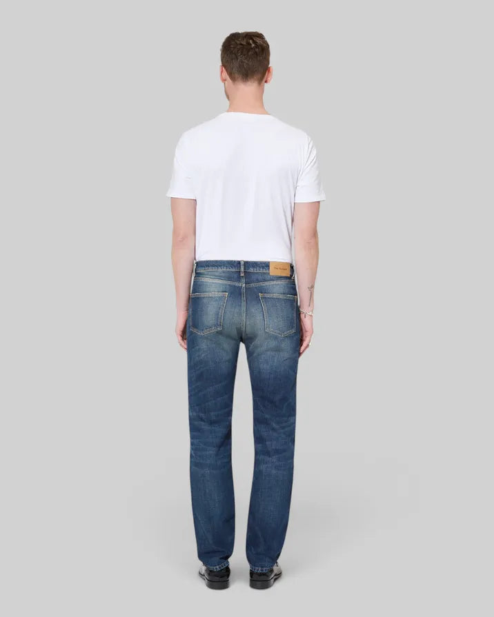 straight blue faded jeans