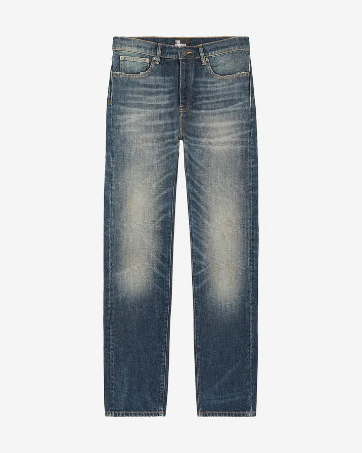 straight blue faded jeans