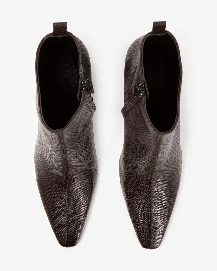 Brown lizard-effect leather ankle boots