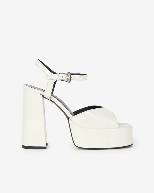 White patent leather heeled sandals