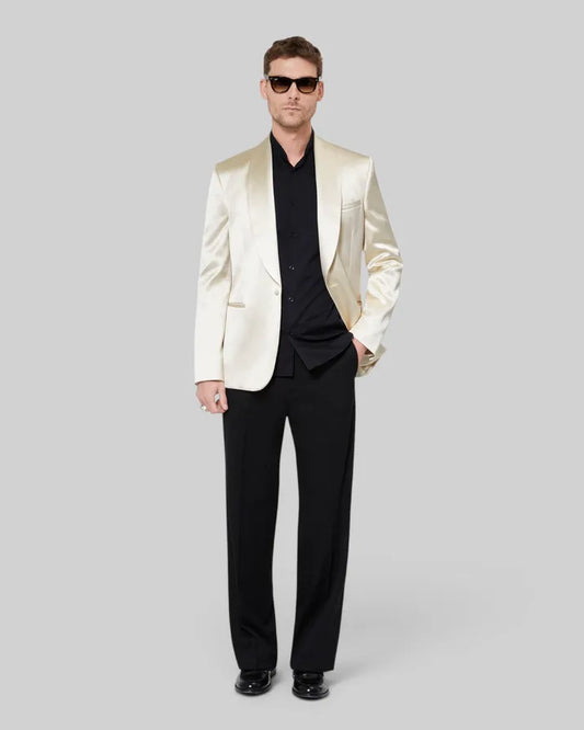 Off-white satin tuxedo jacket