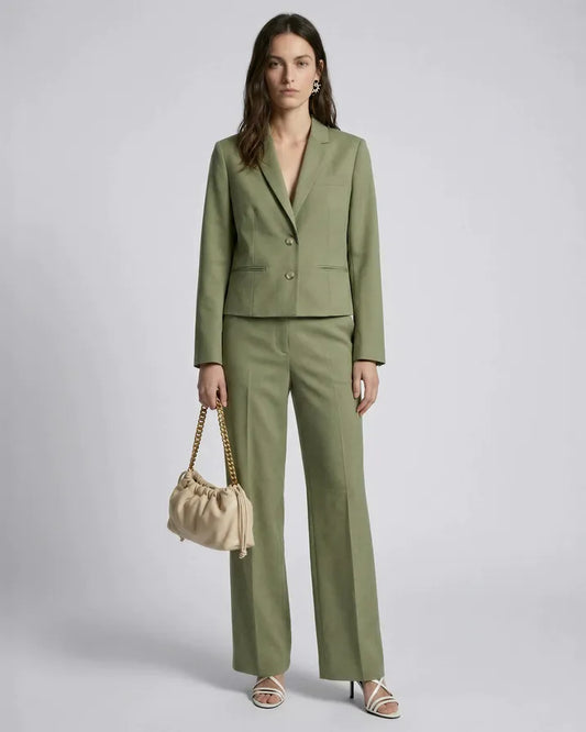 Wide-leg pants in khaki linen and cotton