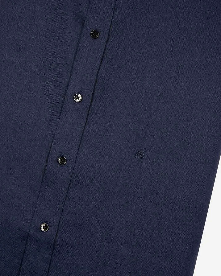 Short-sleeved navy linen shirt