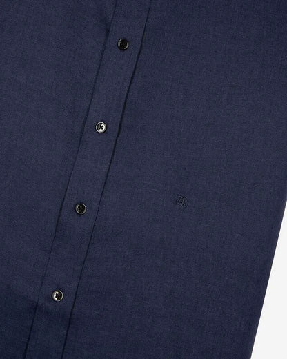 Short-sleeved navy linen shirt