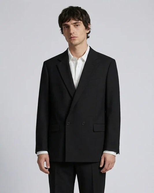 Navy double-breasted suit jacket