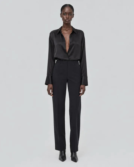 Navy wool blend straight-leg tailored pants