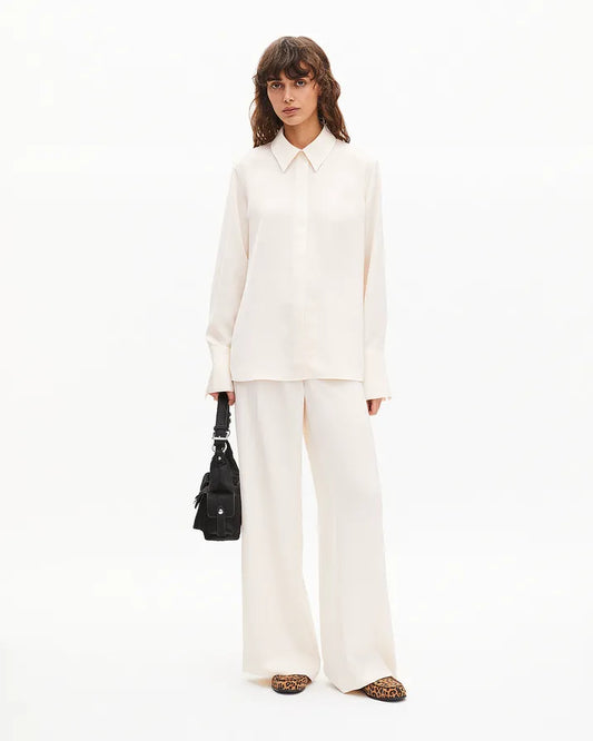 Wide-leg pants in ecru satin