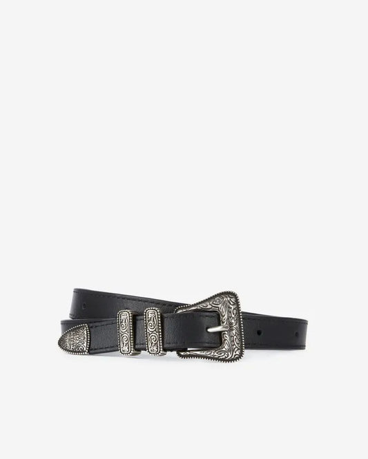 Thin black leather belt