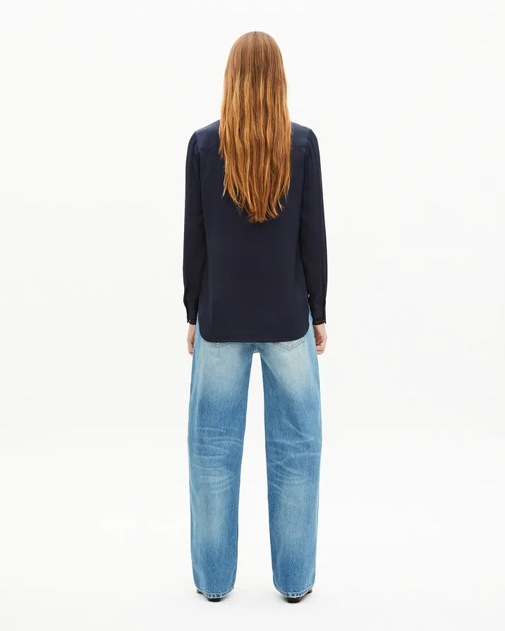 Navy silk shirt