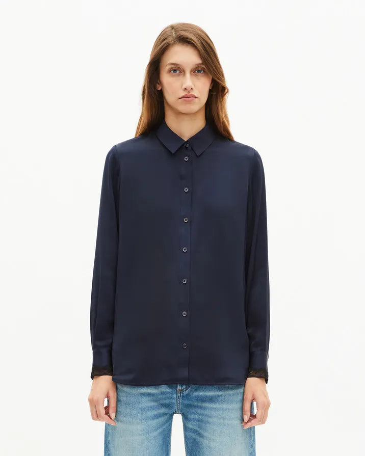 Navy silk shirt