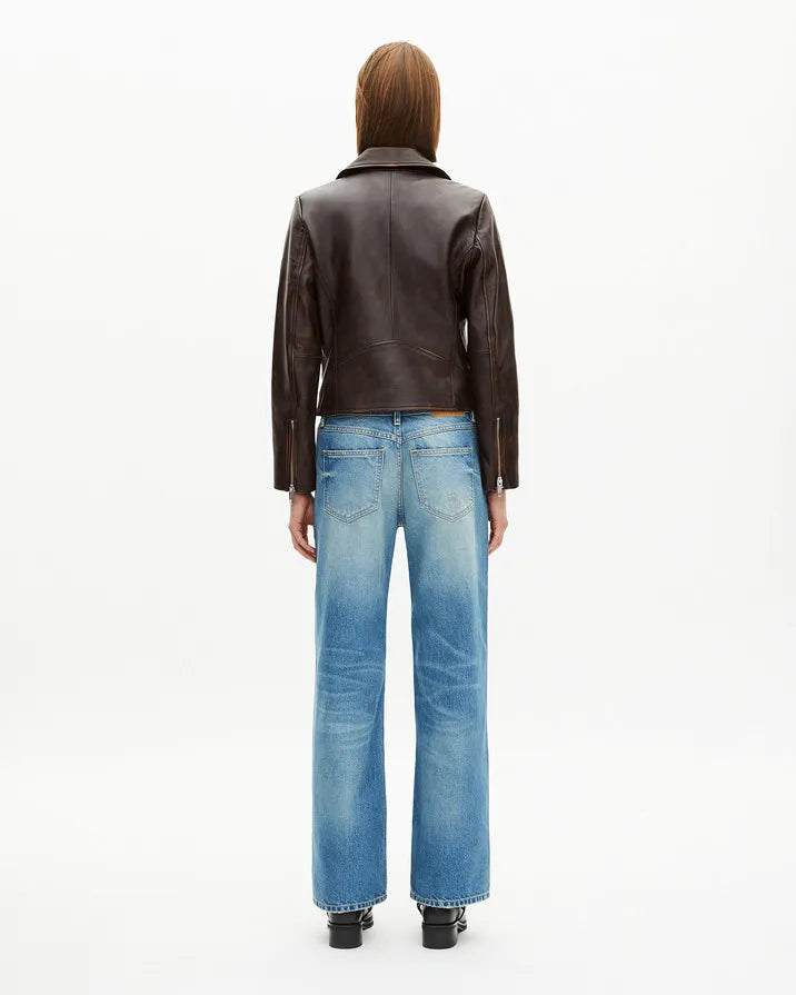 Brown leather biker jacket
