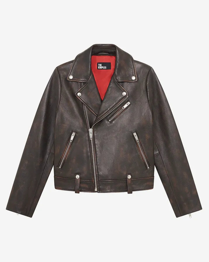 Brown leather biker jacket
