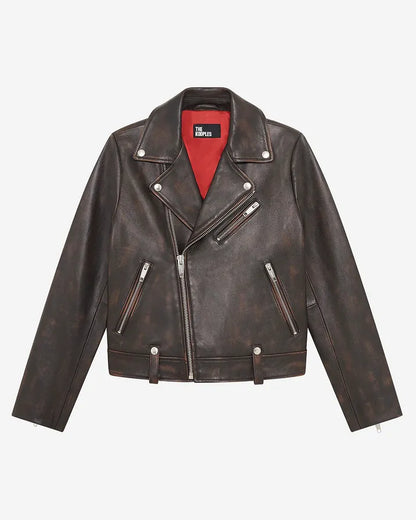 Brown leather biker jacket