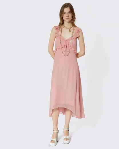 Pink ruffled maxi dress