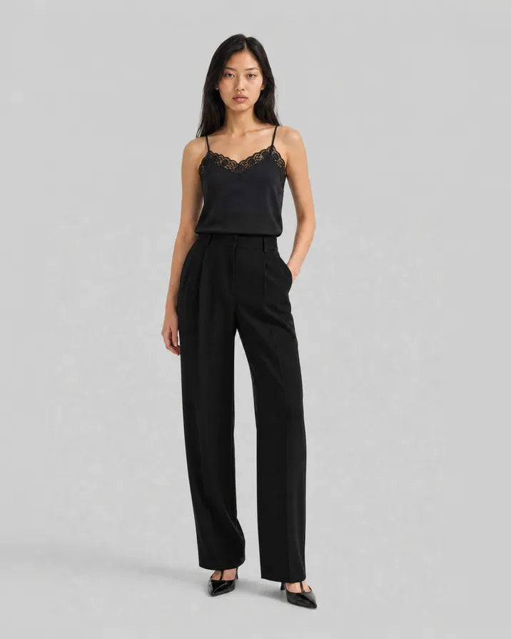 Black wool wide-leg tailored pants
