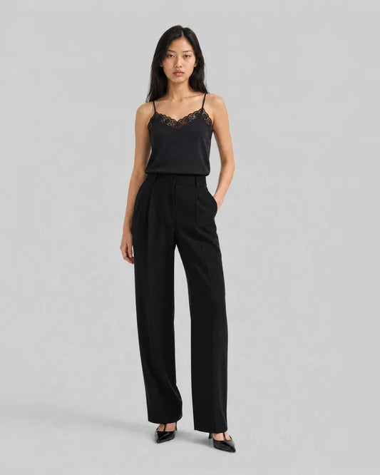Black wool wide-leg tailored pants