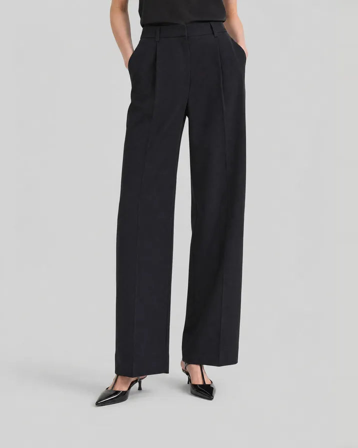 Black wool wide-leg tailored pants