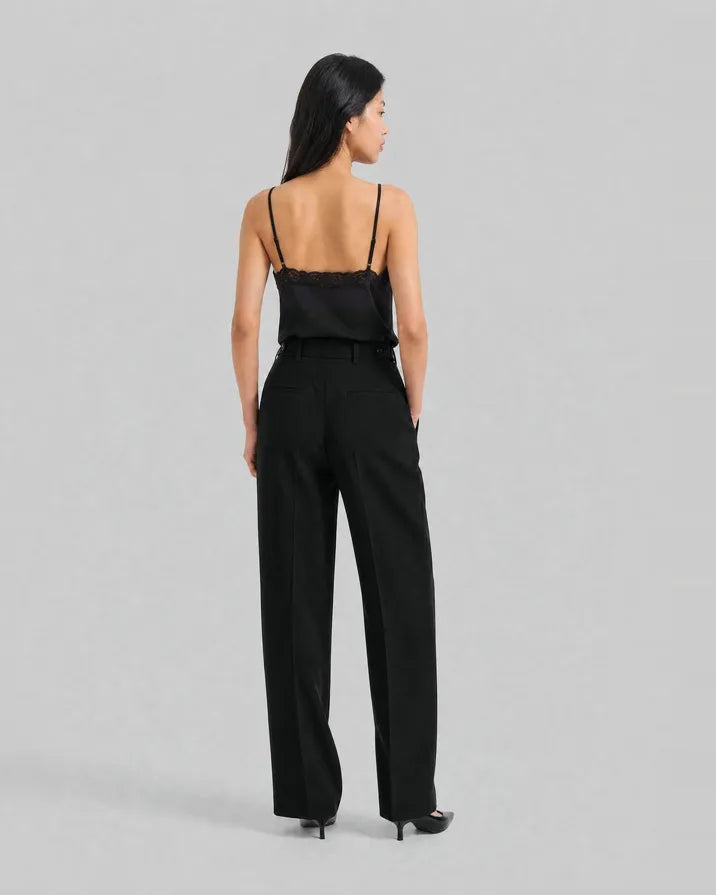 Black wool wide-leg tailored pants