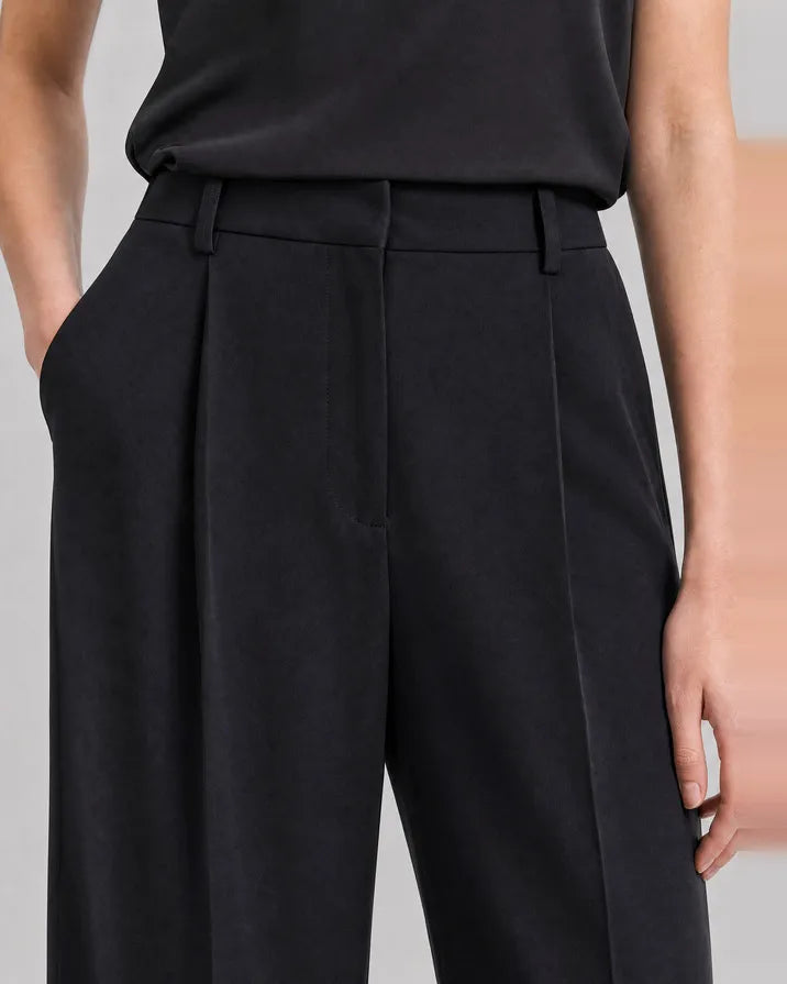 Black wool wide-leg tailored pants