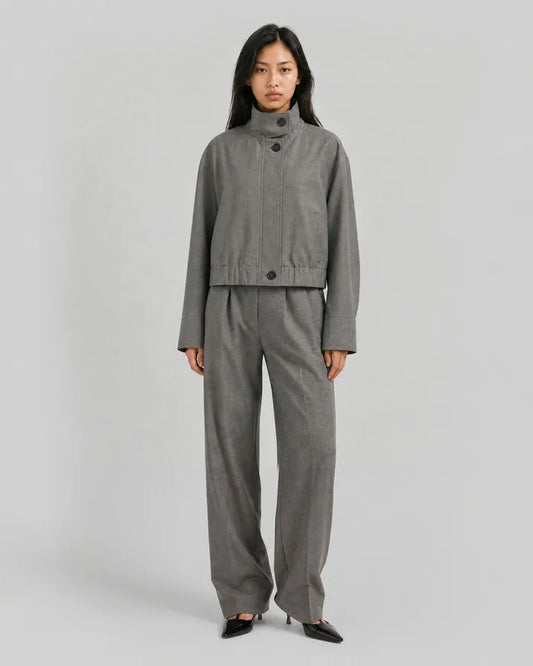 Wide-leg pants in beige wool blend