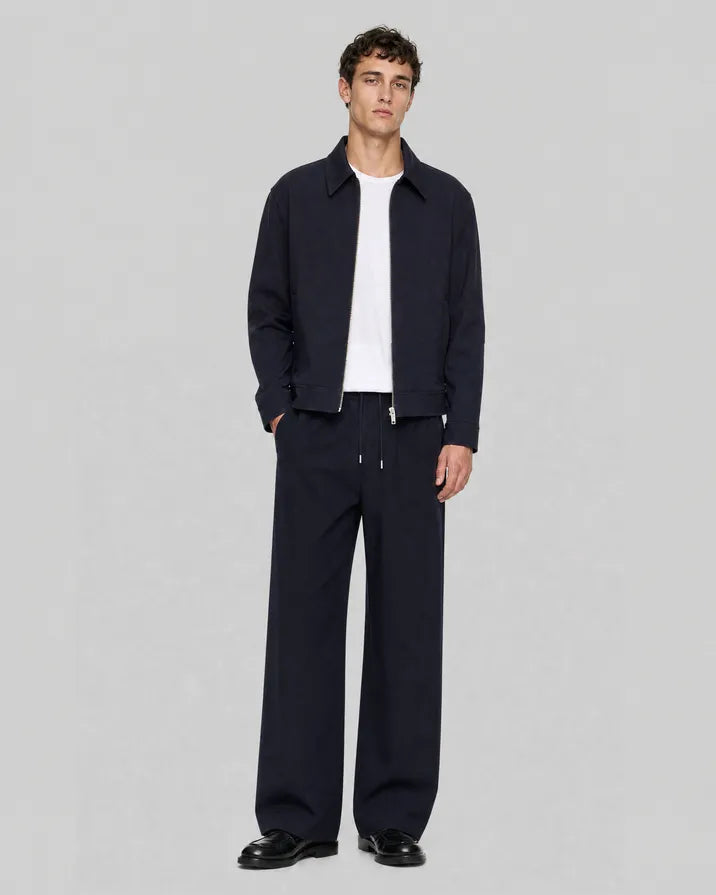Straight-leg navy wool pants