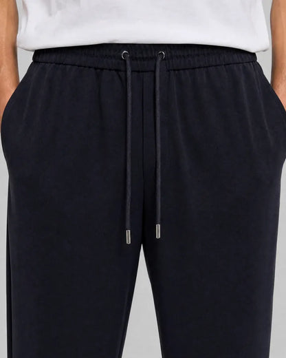 Straight-leg navy wool pants