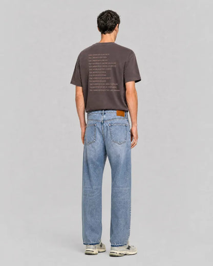 Light blue straight-leg jeans with raw-edge hems