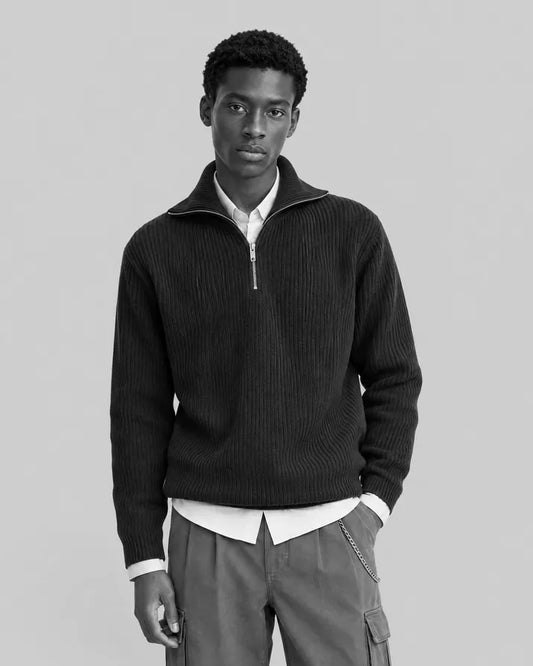 Navy Wool Trucker-Style Sweater