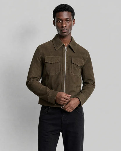 Khaki Nubuck Leather Jacket