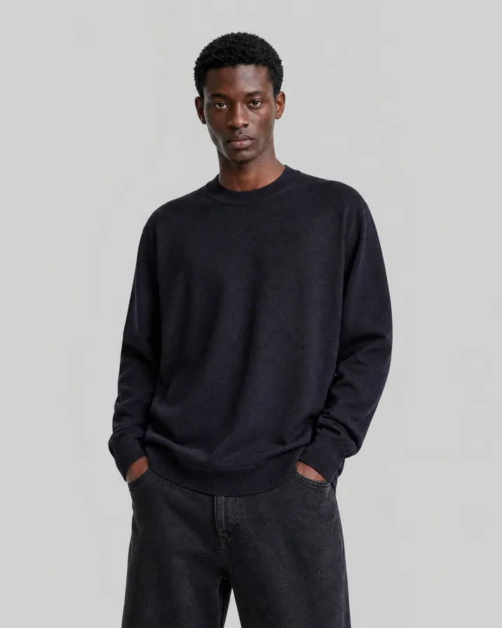 Navy Merino Wool Crew-Neck Sweater
