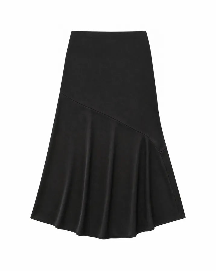 Satin midi skirt with a black and gold chain