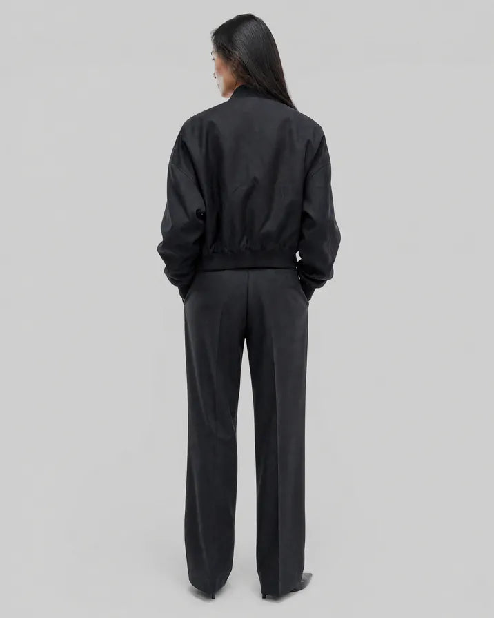 Black wool-blend zip-up jacket