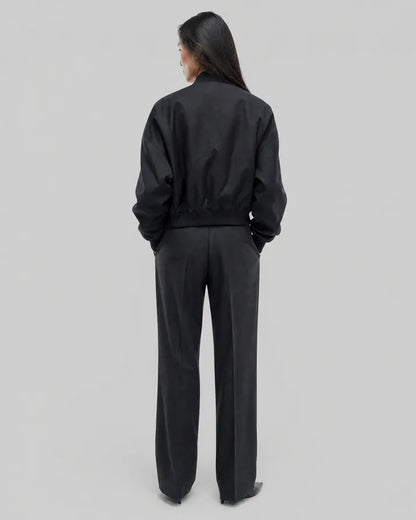 Black wool-blend zip-up jacket