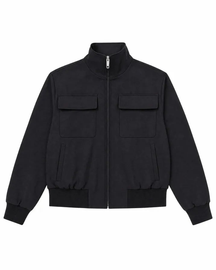 Black wool-blend zip-up jacket