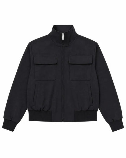 Black wool-blend zip-up jacket