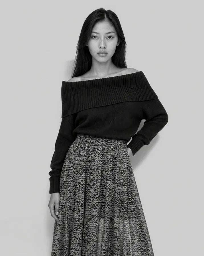 Off-the-shoulder merino wool sweater